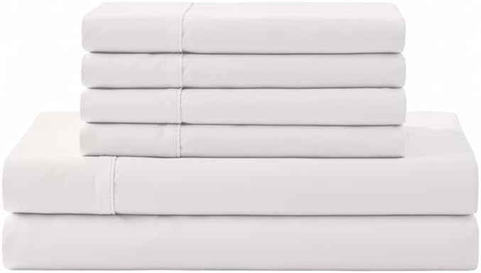 Linen Home 100% Cotton Percale Sheet Set, Queen Size, Snow White, Deep Pocket by LINENHOME