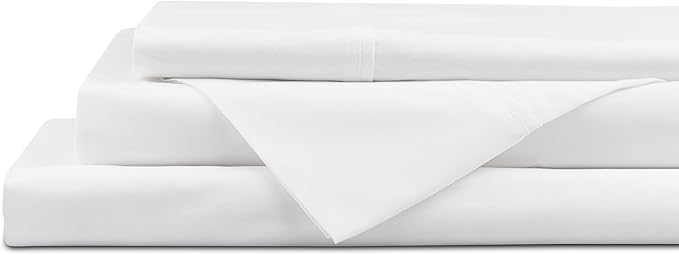 Linen Home 100% Cotton Percale Sheet Set, Twin Size, Snow White, Deep Pocket by LINENHOME