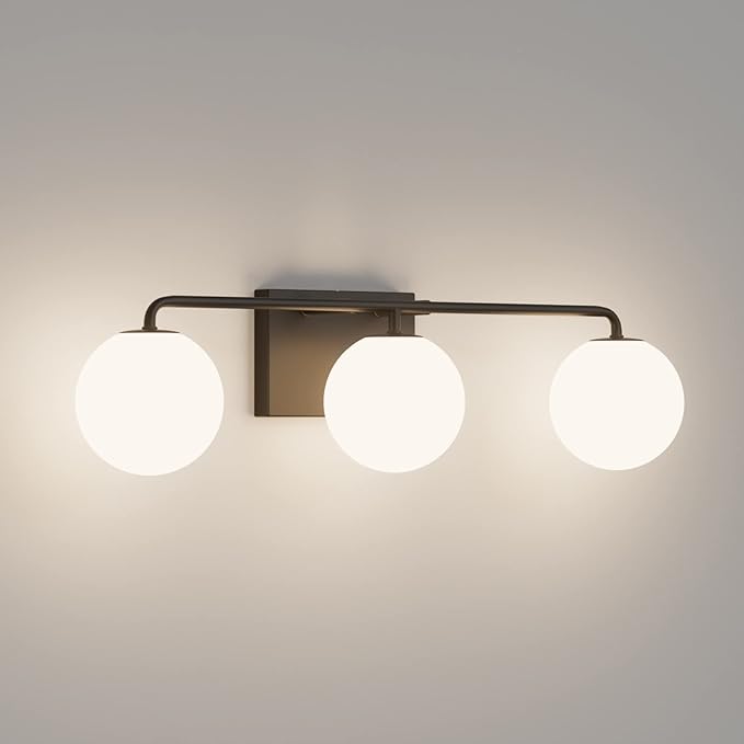 Tipace Mid Century Modern Bathroom Vanity Lights Fixtures 3-Light Black Milk by Tipace