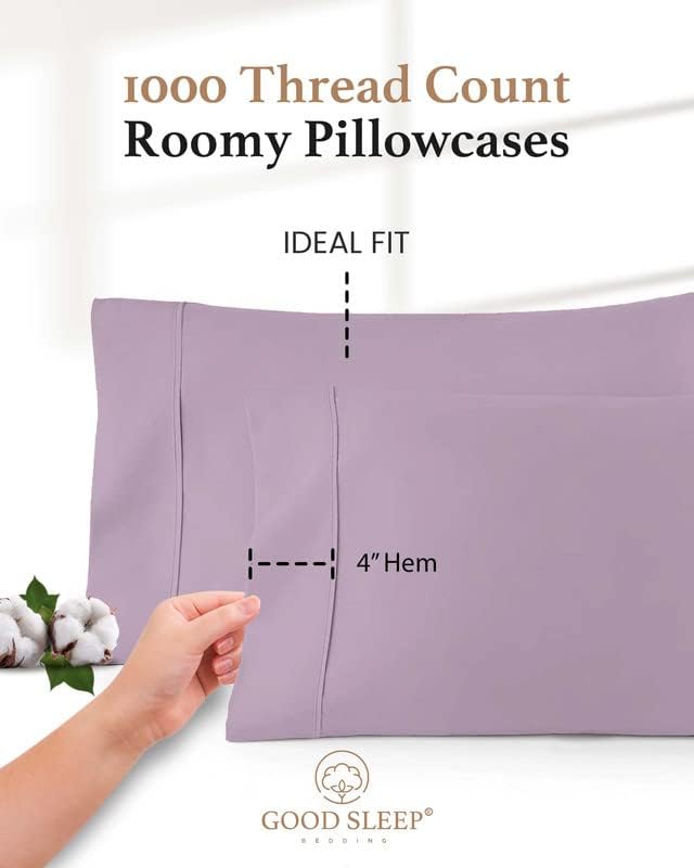 1000 TC Lavender King Pillowcases Set of 4 100% Egyptian Cotton Pillow Cases - Image 3