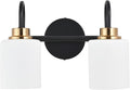 Modern Matte Black and Gold Bathroom Vanity Light Fixtures 2 Lights Milky Glass by ZHUOERLighting