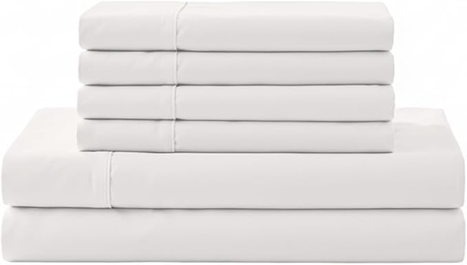 Linen Home 100% Cotton Percale Sheet Set, Full Size, Deep Pocket, 6 Pieces Set by LINENHOME