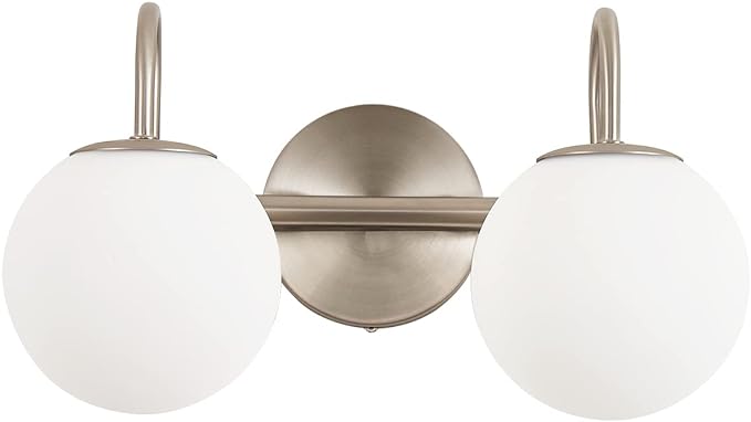 Modern Bathroom Vanity Light Fixtures Brushed Nickel 2 Lights Milk White Globe by ZHUOERLighting