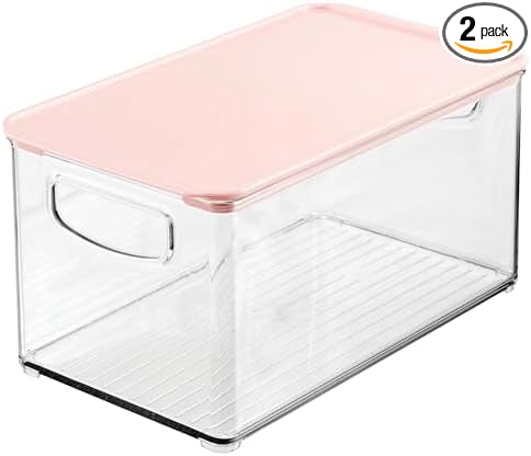 mDesign Deep Plastic Bathroom Storage Bin Box, Lid/Built-in Handles, by mDesign
