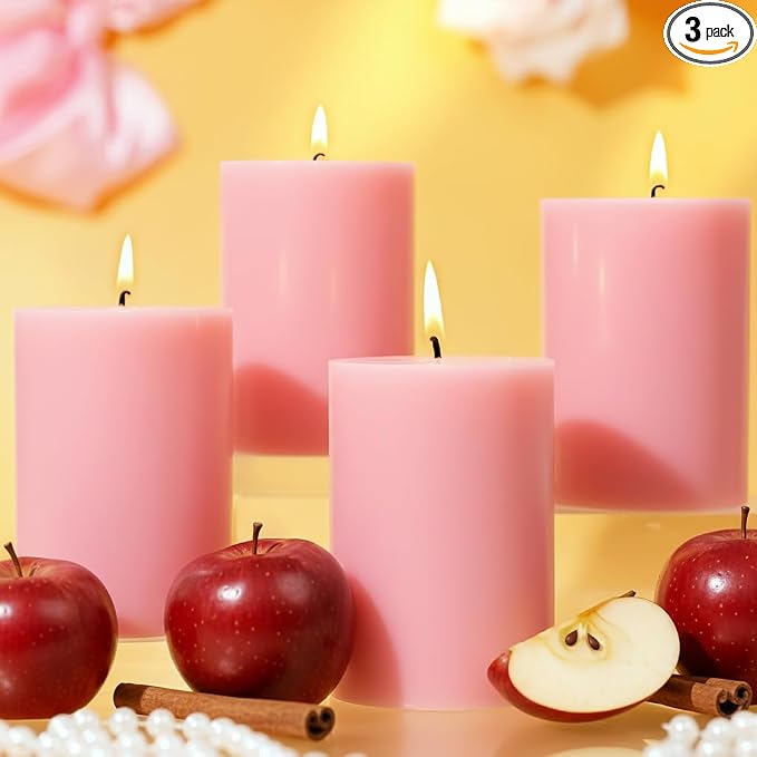 4 Pack Apple Cinnamon Scented Pillar Candles, Natural Soy Wax Candles-2.8x4In by MAKALONE
