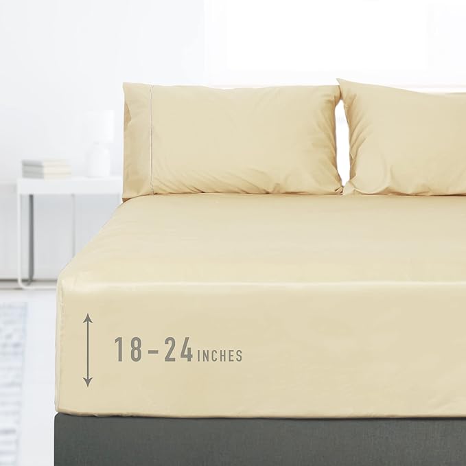 Sunflower Full Fitted Sheet, 1-Piece Extra Deep Pocket Fitted Bottom Sheet 22" by SunflowerHometexUS