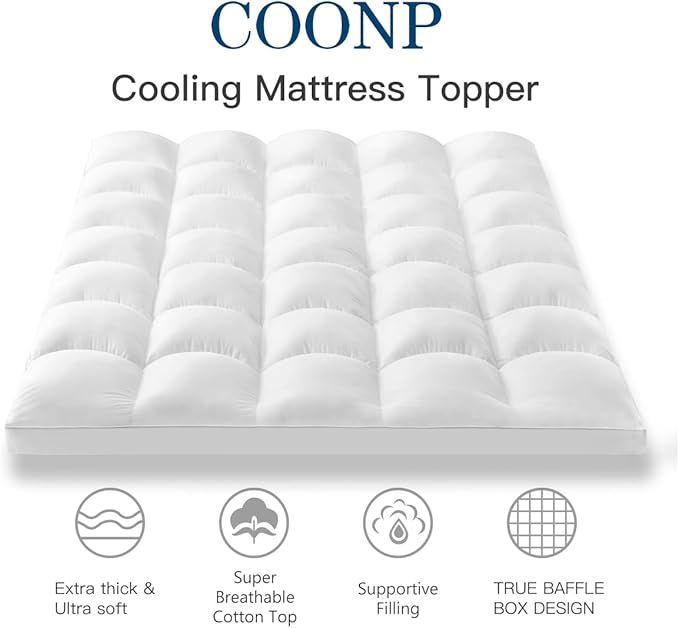 COONP Full Mattress Topper, Extra Thick Pillowtop, Cooling Plush Mattress Pad - Image 2