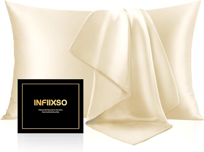 INFIIXSO Mulberry Silk Pillow Cases King Size Set of 2, Silk Pillowcase by INFIIXSO