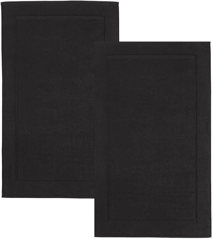 Hawmam Linen Black Bath Mats, 21 x 34 inches, Banded Design, Highly Absorbent by HawmamLinen