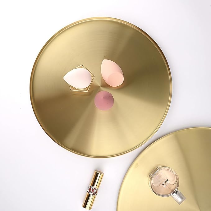 FREELOVE Gold Tray, Round Brass Serving Platter, Bar Circle Decorative Plate - Image 7