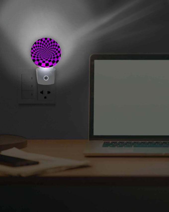 Night Lights Auto Sensor Purple Black Checker Night Light 3D Abstract Mosaic - Image 7