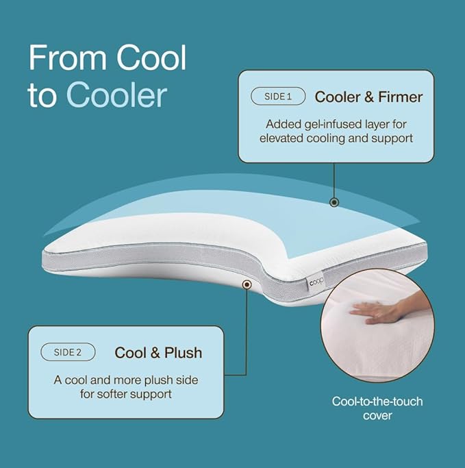 Coop Home Goods Cool+ Crescent Adjustable Pillow, King Size Plus Shaped Memory - Image 6