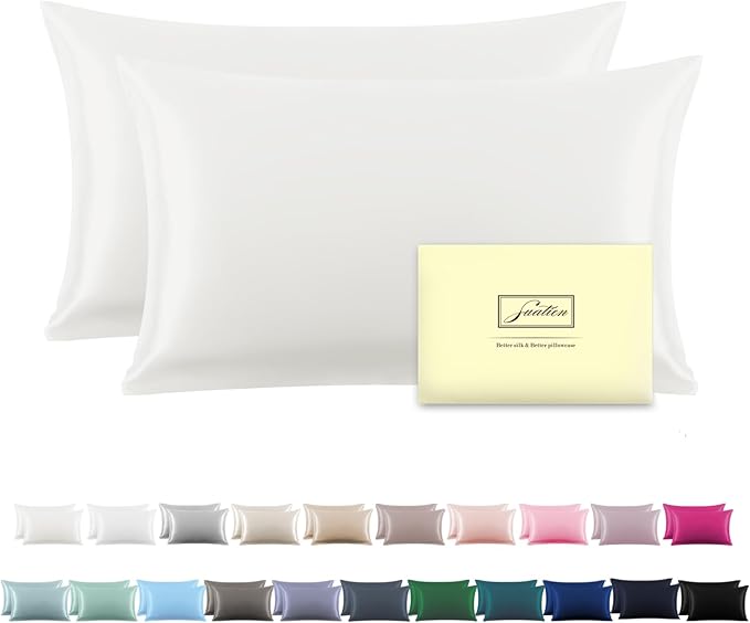 Silk Pillow Cases 2 Pack, Soft Breathable and Sliky Standard Size Pillow Cases by Suatien