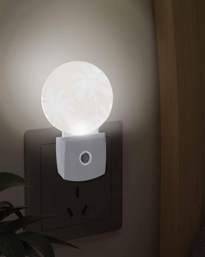Night Lights Auto Sensor Tropical Palm Trees Night Light Beige Linen Coastal - Image 3