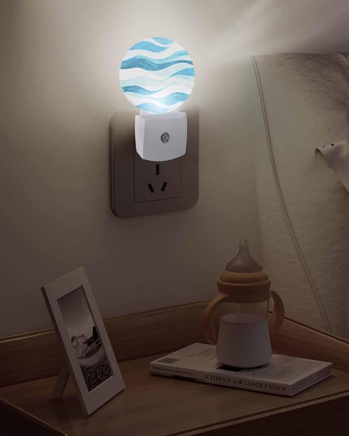 Night Lights Auto Sensor Teal Blue Ocean Waves Night Light Abstract Mountain - Image 5