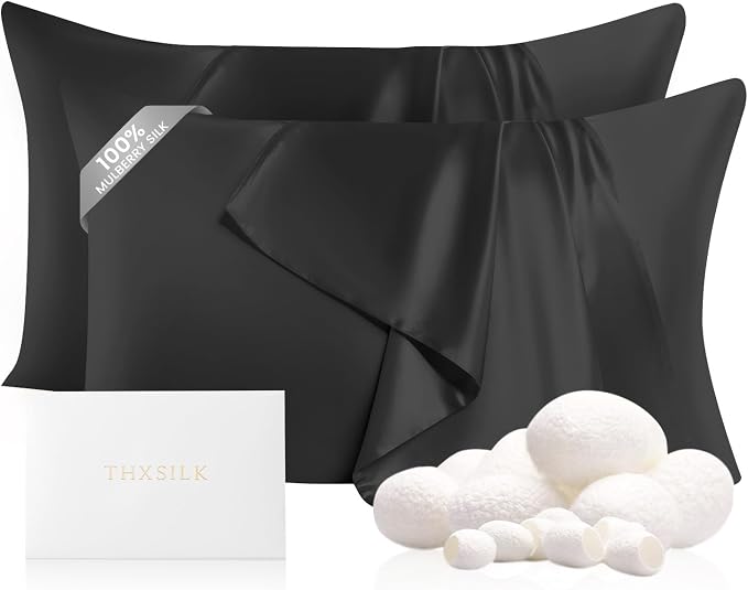 THXSILK Set of 2 100% Mulberry Silk Pillowcases by THXSILK