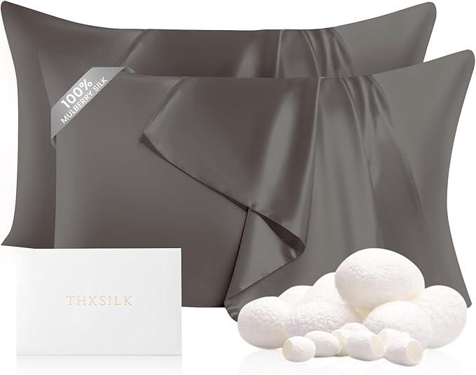 THXSILK Set of 2 100% Mulberry Silk Pillowcases by THXSILK