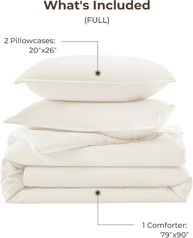 Litanika Ivory Comforter Set Full Size, 3 Pieces Lightweight Solid Bedding - Image 7