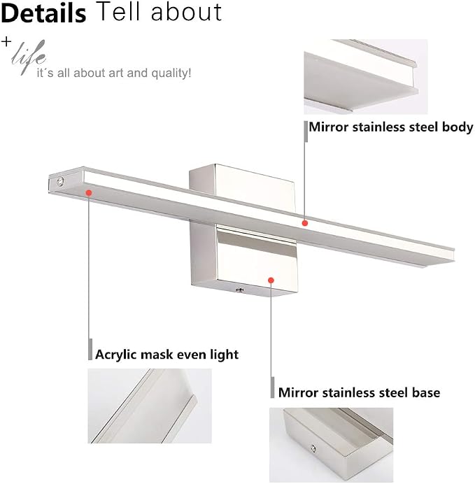LED Vanity Light Bar 20 Inch Bathroom Light Fixtures 12W Over Mirror Lighting - Image 9