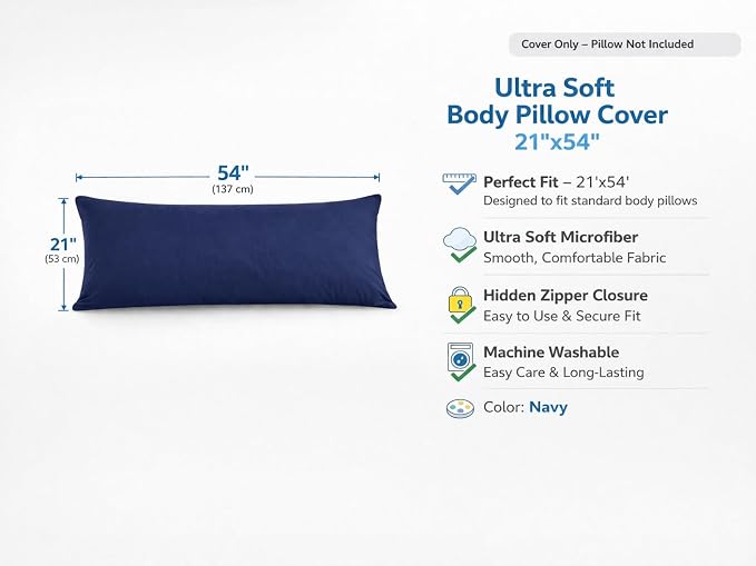 EVOLIVE Ultra Soft Body Pillow Cover 21"x54", Cozy Microfiber Pillowcase - Image 2