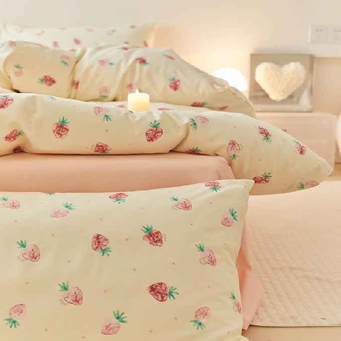 Nayoroom Strawberry Duvet Cover Set Full Size Girls Cute Pink Strawberries - Image 5
