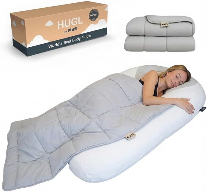 Plufl Hugl Cooling Body Pillow & Breeze Cooling Blanket Set | U-Shaped Memory by Plufl