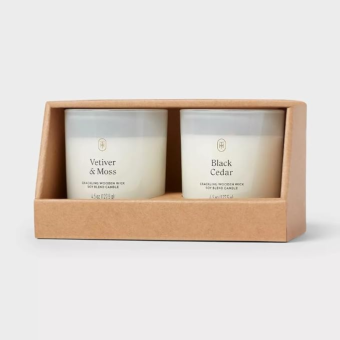 Threshold Vetiver and Moss and Black Cedar Scented Milky Glass Jar Candle by Unknown