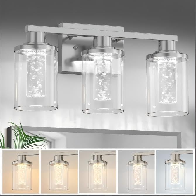 L LOHAS LED 3-Light Brushed Nickel Bathroom Light Fixtures, Crystal LED by LLOHASLED