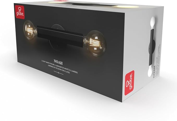 Globe Electric 2-Light Vanity Light, Matte Black, Hexagonal Bar, Minimalist - Image 6