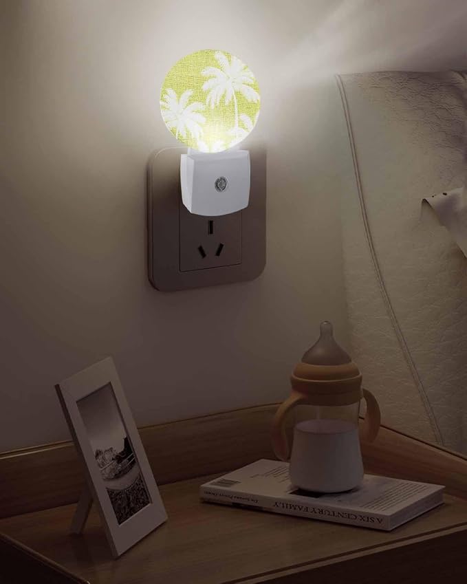 Night Lights Auto Sensor Tropical Palm Trees Night Light Lemon Yellow Linen - Image 5