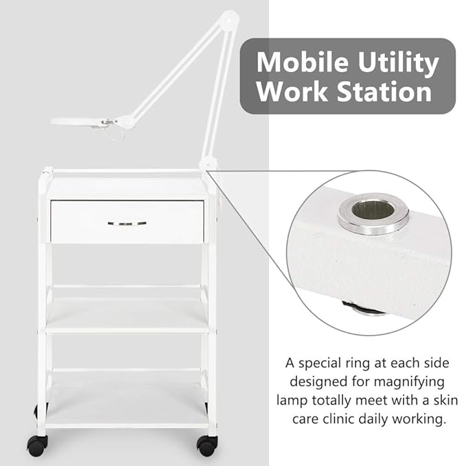 Salon Trolley Cart with Wheels, Wooden Rolling Storage Station, Mobile Utility - Image 3