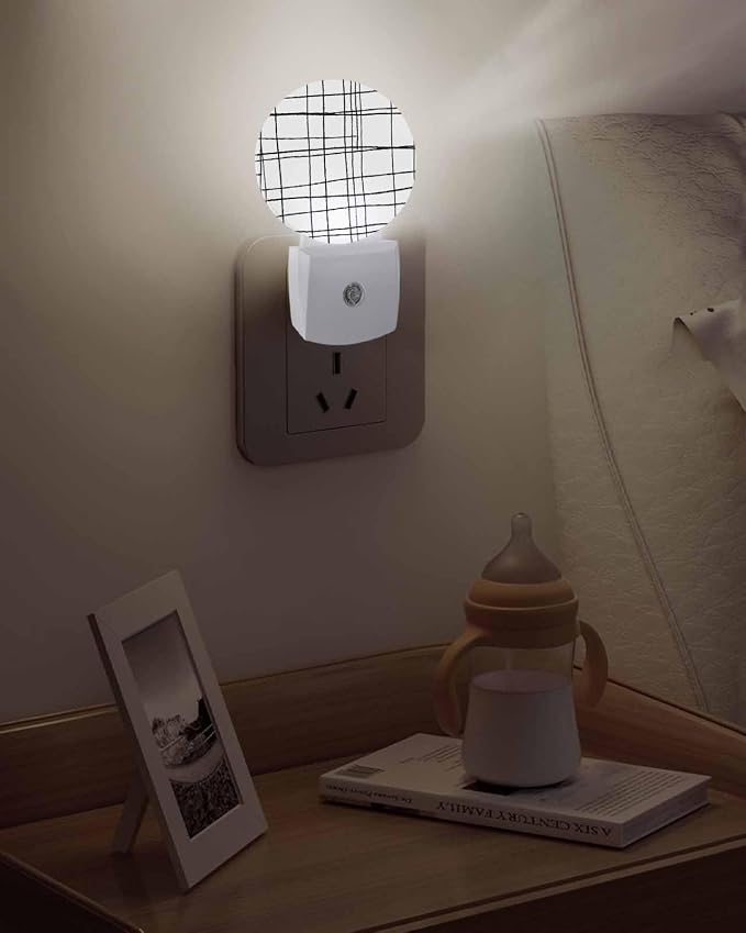 Night Lights Auto Sensor White Checked Plaid Night Light Minimalist Grid Lines - Image 5