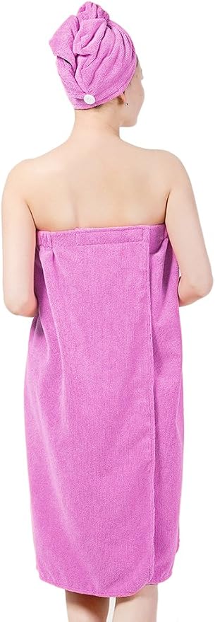 FakeFace Women Absorbent Microfiber Bath Towel Body Wrap Set Gym Spa Robe Dry - Image 2
