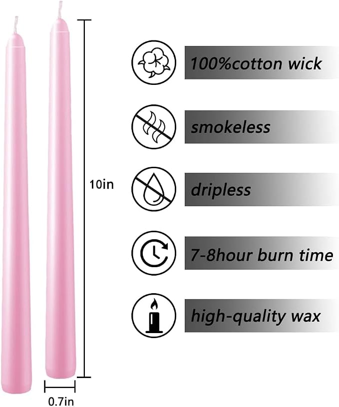 WPONSZU Set of 14 Pink Taper Candles, 7-8 Hours Burn Time, Smokeless and - Image 6