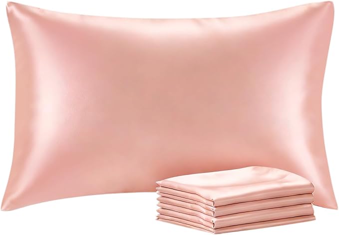 BEDELITE Satin Pillowcase with Zipper 4 Pack, Coral Pillow Cases Standard Size by BEDELITE