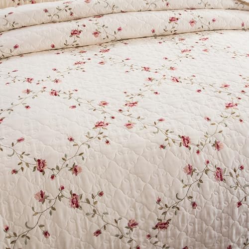 Quilt Set Floral Leaves 3D Embroidery Pattern 2 PCS Cotton Reversible Quilted - Image 7