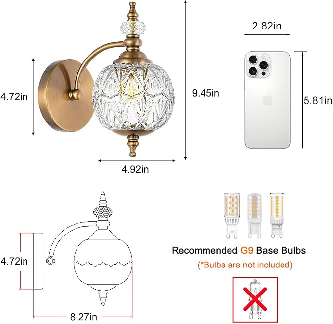 Brushed Antique Brass Bathroom Wall Sconce Vintage Style - Image 3