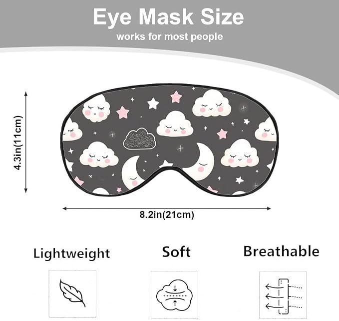 Grey Night Sleep Eye Mask Eye Cover Cute Cartoon Clouds Moons White Pink Silk - Image 2
