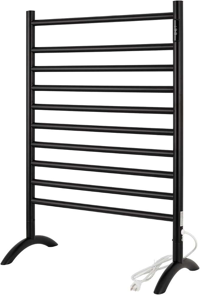 Freestanding Towel Warmer 10 Bars Plug-in Option 3 Working Modes Black by NORTTABATHDECOR