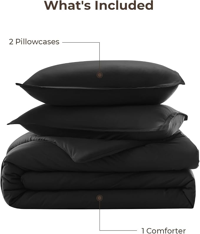 Litanika Black Twin/Twin XL Comforter Set, 2 Pieces Lightweight Solid Bedding - Image 7