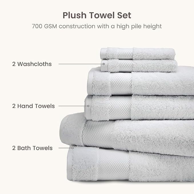 BIOWEAVES 100% Organic Cotton 6-Piece Luxury Bathroom Towels Set GOTS Certified - Image 3