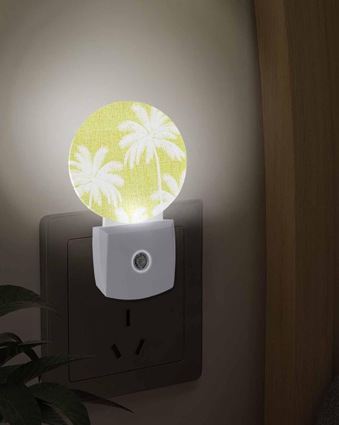 Night Lights Auto Sensor Tropical Palm Trees Night Light Lemon Yellow Linen - Image 3