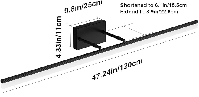 Aipsun 48inch Black Bathroom Llight Fixtures LED Vanity Light Adjustable Modern - Image 6