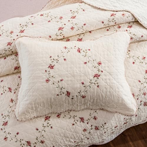 Quilt Set Floral Leaves 3D Embroidery Pattern 2 PCS Cotton Reversible Quilted - Image 8