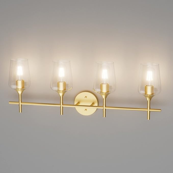 Ralbay 4-Lights Gold Vanity Light Fixture Vintage Gold Vanity Lights Wall - Image 2
