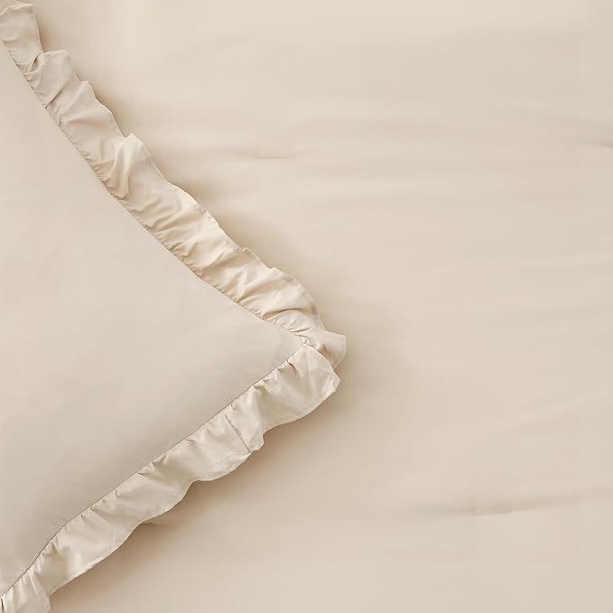 FUANNA Full Size Comforter Sets Beige, 3 Pieces Ruffle Full Size Bedding Sets - Image 8
