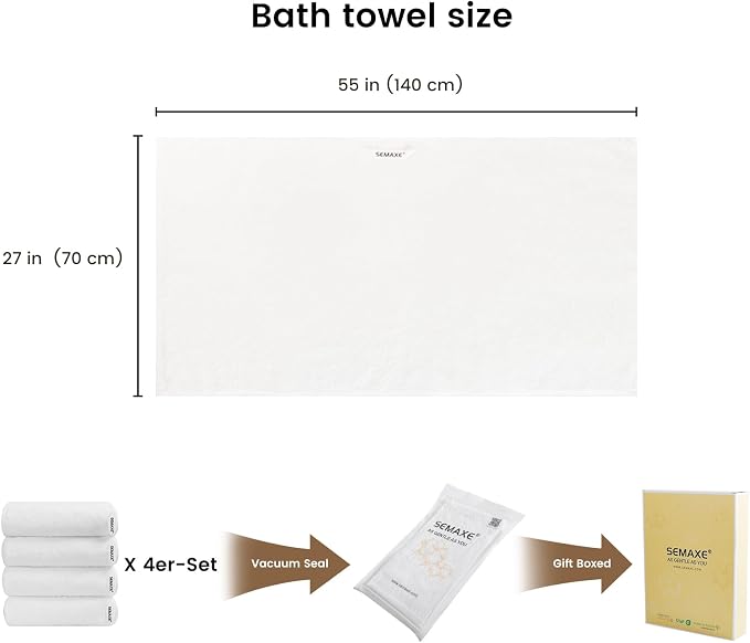 SEMAXE 4 Piece White Bath Towel Set - Image 2