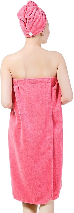 FakeFace Women Absorbent Microfiber Bath Towel Body Wrap Set Gym Spa Robe Dry - Image 3