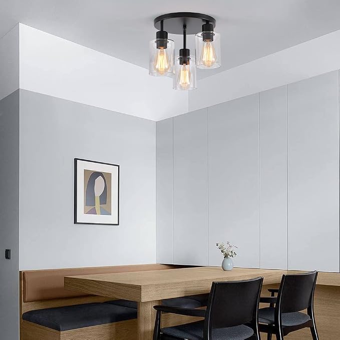3-Light Industrial Farmhouse Black Matte Light Fixtures Ceiling Mount, - Image 7