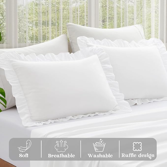 KKJIAF Ruffle Pillow Cases King Size Set of 2, Ruffled Pillow Covers - Image 4